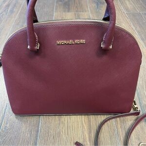Michael Kors Emmy Dome Merlot Burgundy Satchel Handbag